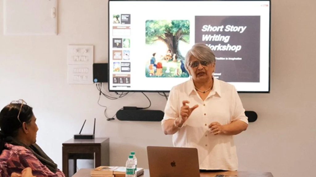 Women writers participating in a short story writing workshop focused on storytelling and creative expression.
