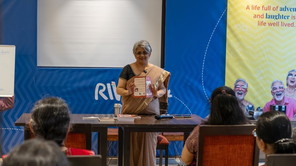 Mangal Karnad holding a Storytelling Session to the residents of Riva Manasum Senior Living.